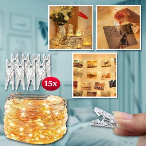 Gaismiņu virtene ar klipšiem attēlu piekarināšanai (3 m) | PHOTOGLO